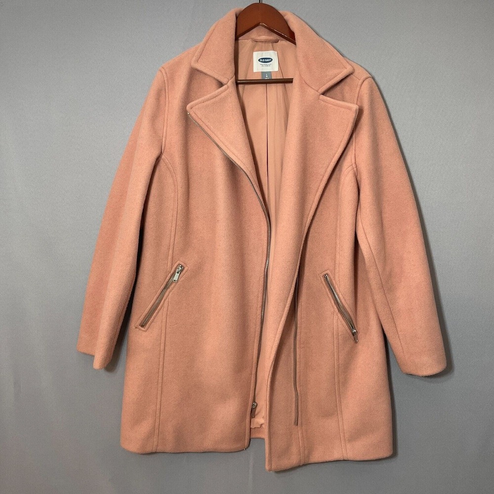 Old Navy Pea Coat Womens Large Pink Zippered Collared Preppy Modern Outerwear